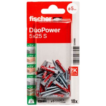 fischer DuoPower 5x25 met schroef (18 stuks)