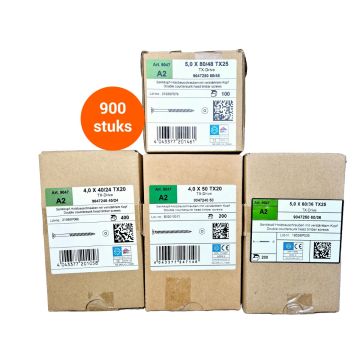 RVS spaanplaatschroeven torx - Voordeelpakket 900 stuks