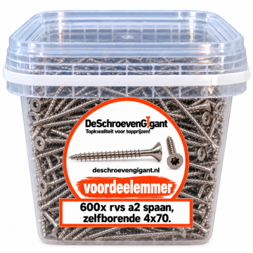 RVS spaanplaat verzonken kop torx met boorpunt en freesribben 4x70 voordeelemmer 600x