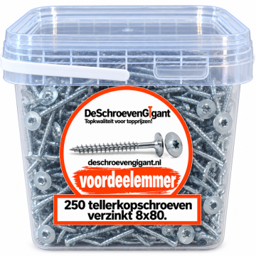 Tellerkopschroef blauw verzinkte schroeven  torx 8x80 voordeelemmer 250x