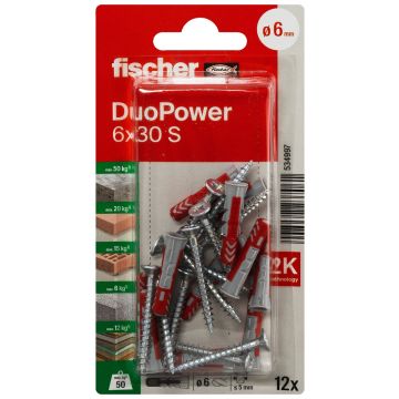  fischer DuoPower 6x30 met schroef in blister (12 stuks)